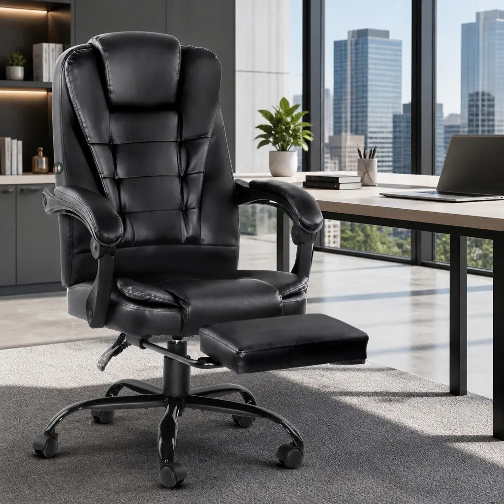 Massage Chair Black PU Leather Adjustable Recliner with Footrest 2-Zone Massage