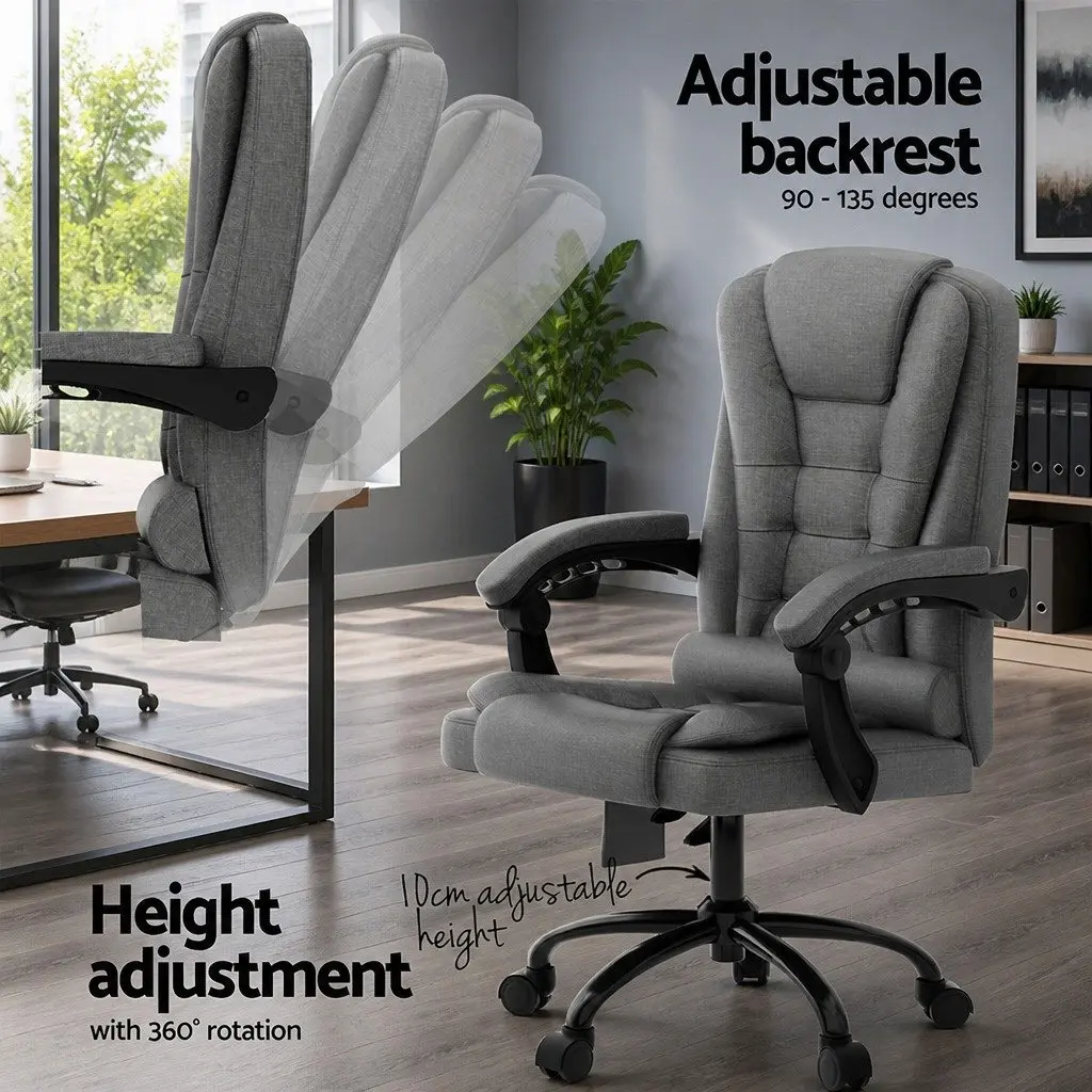 Massage Chair Grey High Back Fabric 2 Point Lumbar Support Reclining