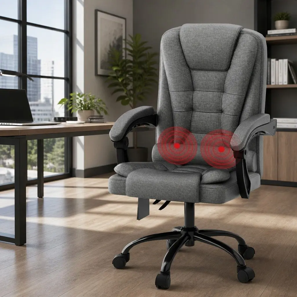Massage Chair Grey High Back Fabric 2 Point Lumbar Support Reclining