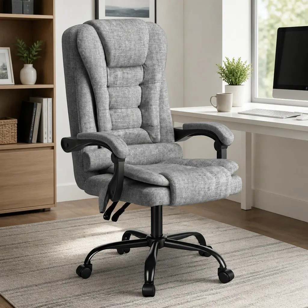 Office Chair Adjustable Swivel Grey Ergonomic 4-Point Massage Recline