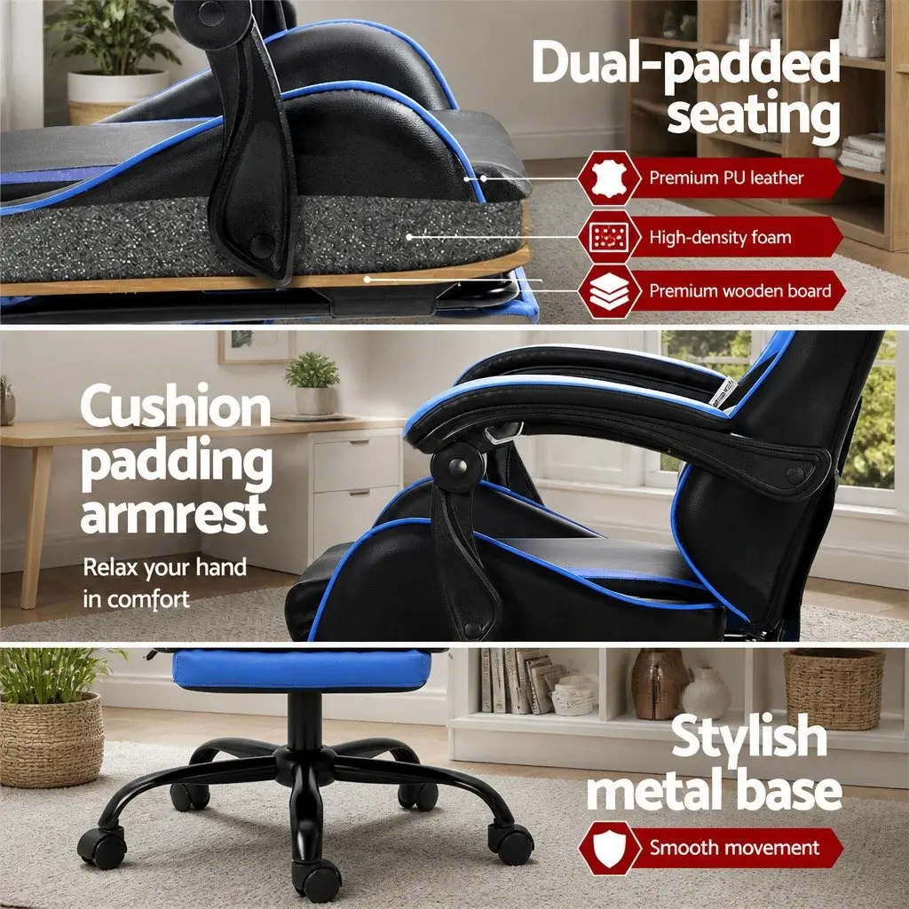 Massage Chair Blue Ergonomic 2 Point Vibration with Footrest