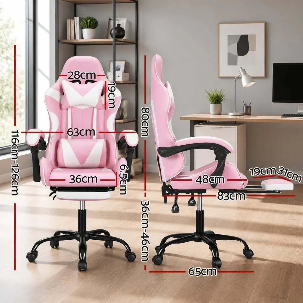 Massage Chair Pink Ergonomic 2 Point Vibration Lumbar Support with Footrest