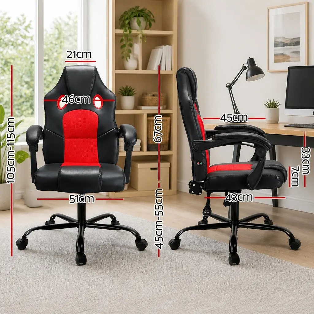 Massage Gaming Office Chair 2-Zone Vibration PU Leather High Back Reclining