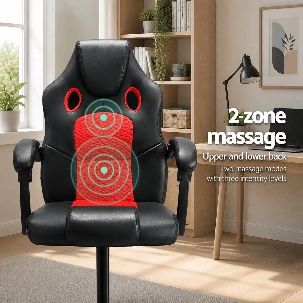 Massage Gaming Office Chair 2-Zone Vibration PU Leather High Back Reclining