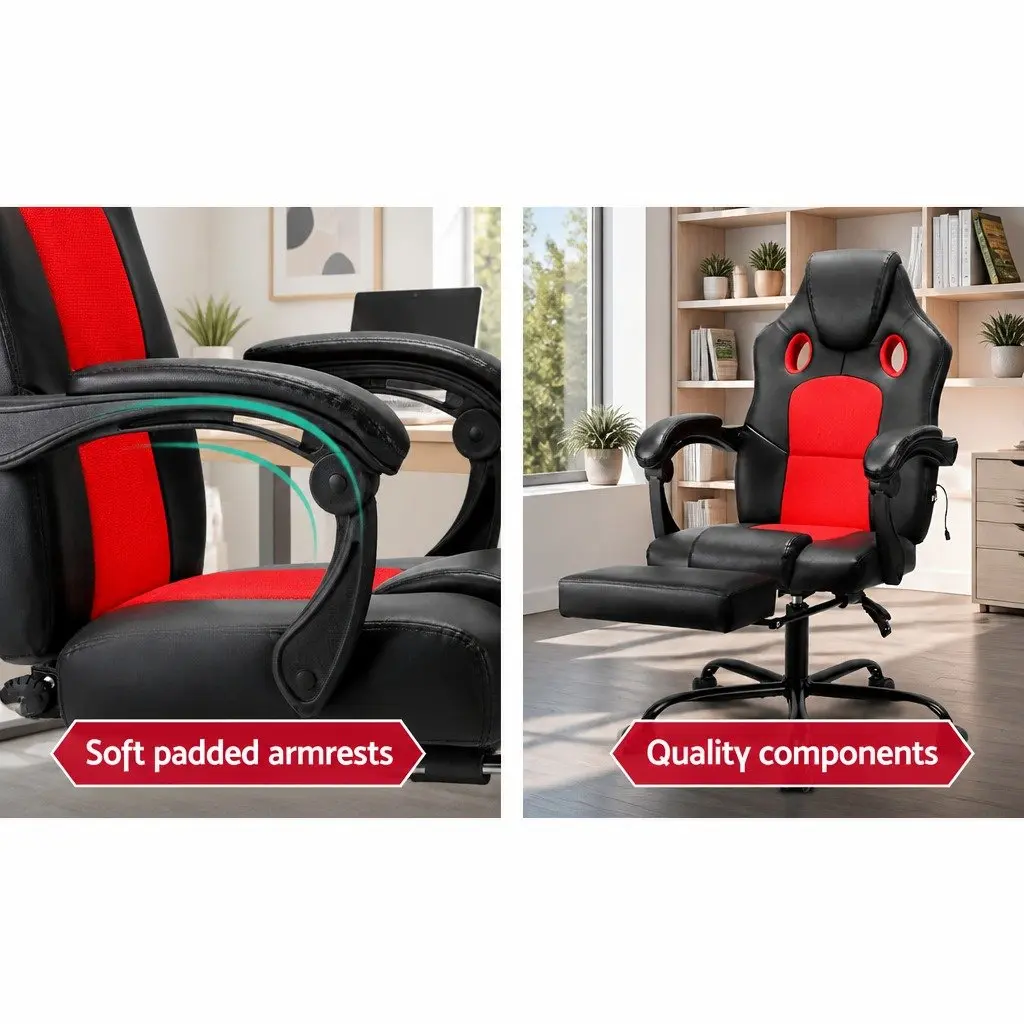 Massage Gaming Office Chair 2-Zone Vibration PU Leather High Back Reclining