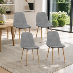 Dining Chairs Set of 4 Light Grey Curved Slope Linen Fabric Seat Iron Legs