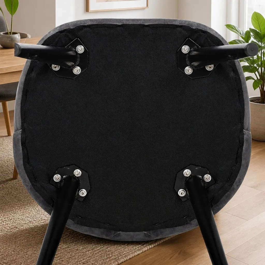 Dining Chairs Dark Grey Velvet Curved Seat Iron Legs Modern 2 Piece