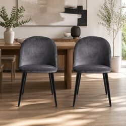 Concise Set of 4 Black Velvet Dining Chairs