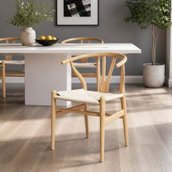 Dining Chair Wooden Frame Rattan Seat Wishbone Back Rest Kitchen Furniture