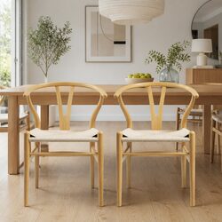 Concise Set of 2 Wooden Wishbone Dining Chairs