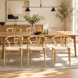 Set of 6 Stylish Wooden Dining Chairs with Wishbone Design