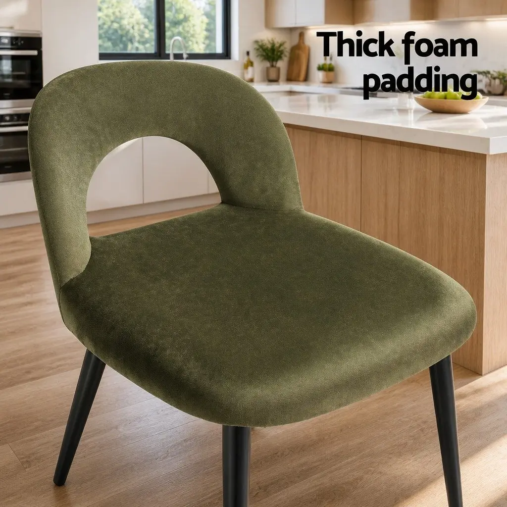 Dining Chairs Green Velvet Padded Seat Plywood Frame Set of 2