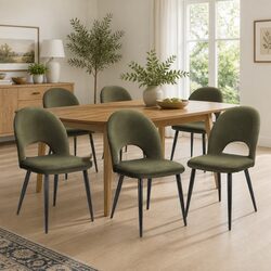 Dining Chair Set of 6 in Green Velvet - Modern Design