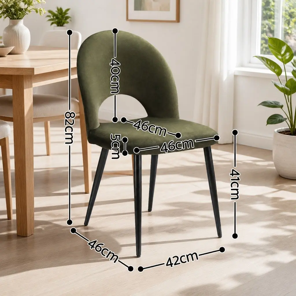 Green Velvet Dining Chairs Set of 6 Padded Seat Sturdy Plywood Frame Metal Legs Kitchen Dining Room Furniture
