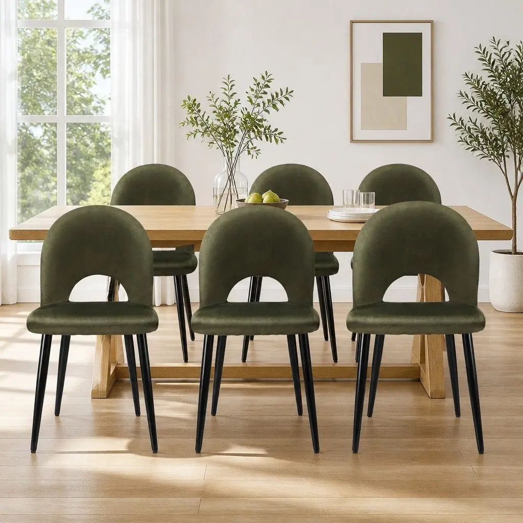 Green Velvet Dining Chairs Set of 6 Padded Seat Sturdy Plywood Frame Metal Legs Kitchen Dining Room Furniture