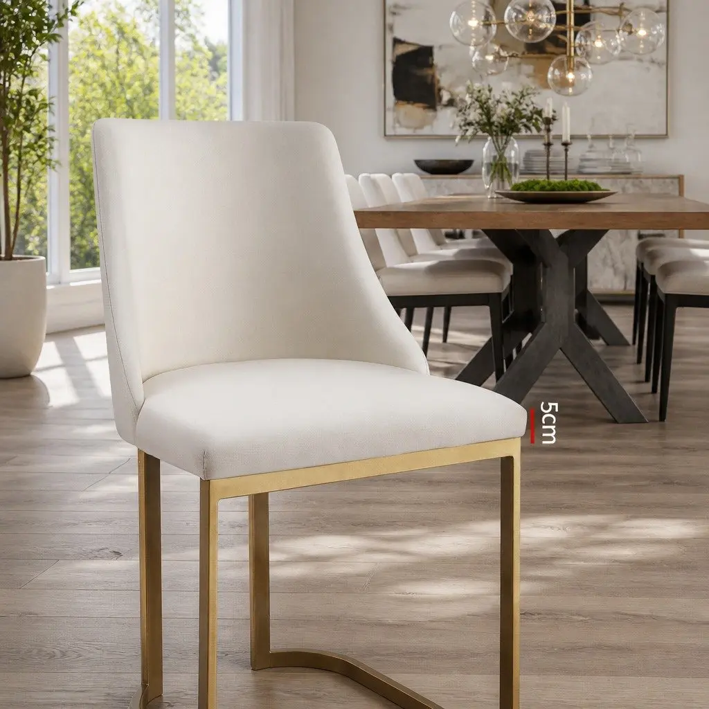 Dining Chairs Beige Padded Seat 2 Piece Linen Fabric Upholstered