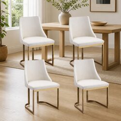 Dining Chair Set of 4 with Linen Seats and Metal Legs