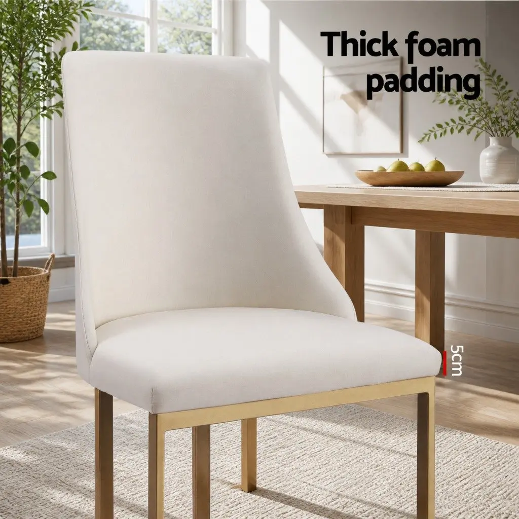 Dining Chairs Beige 4 Piece Linen Fabric Padded Seat Sturdy Plywood Frame