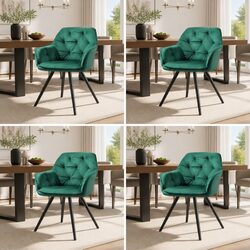 Concise Set of 4 Green Velvet Dining Chairs