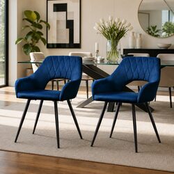 Dining Chairs Set of 2 Velvet Bucket Seat Armchair Navy Blue Kitchen Furniture