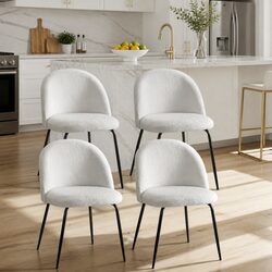 Dining Chairs Set of 4 White Sherpa Boucle Kitchen Seating Modern Furniture