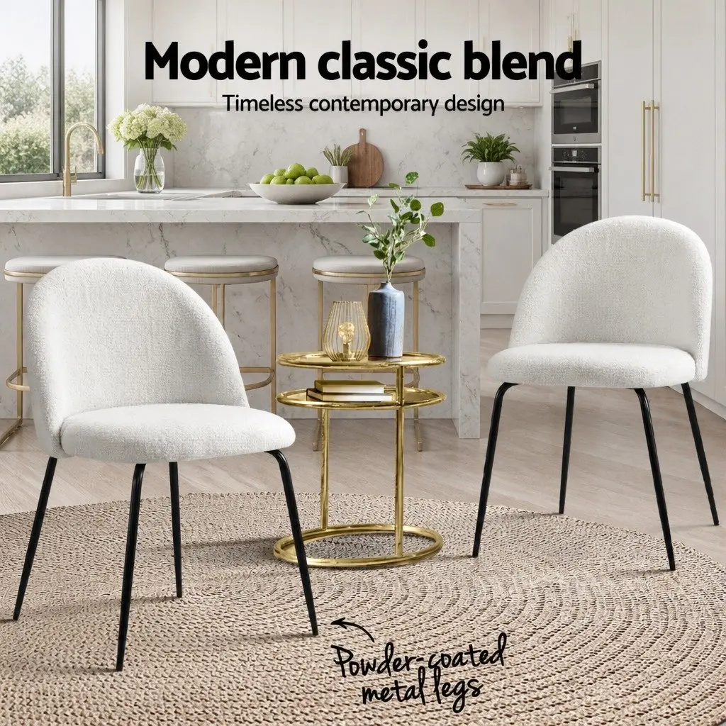 Dining Chairs Set of 4 White Sherpa Boucle Kitchen Seating Modern Furniture