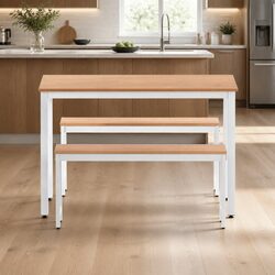 Dining Table and Chairs Set 3PCS Metal Legs Kitchen Furniture Rectangle Desk