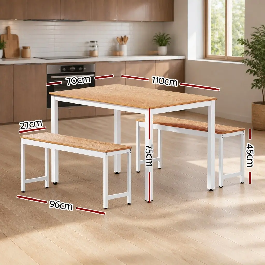 Dining Table and Chairs Set Natural and White 3 Piece Rectangle Metal Legs Sturdy Construction