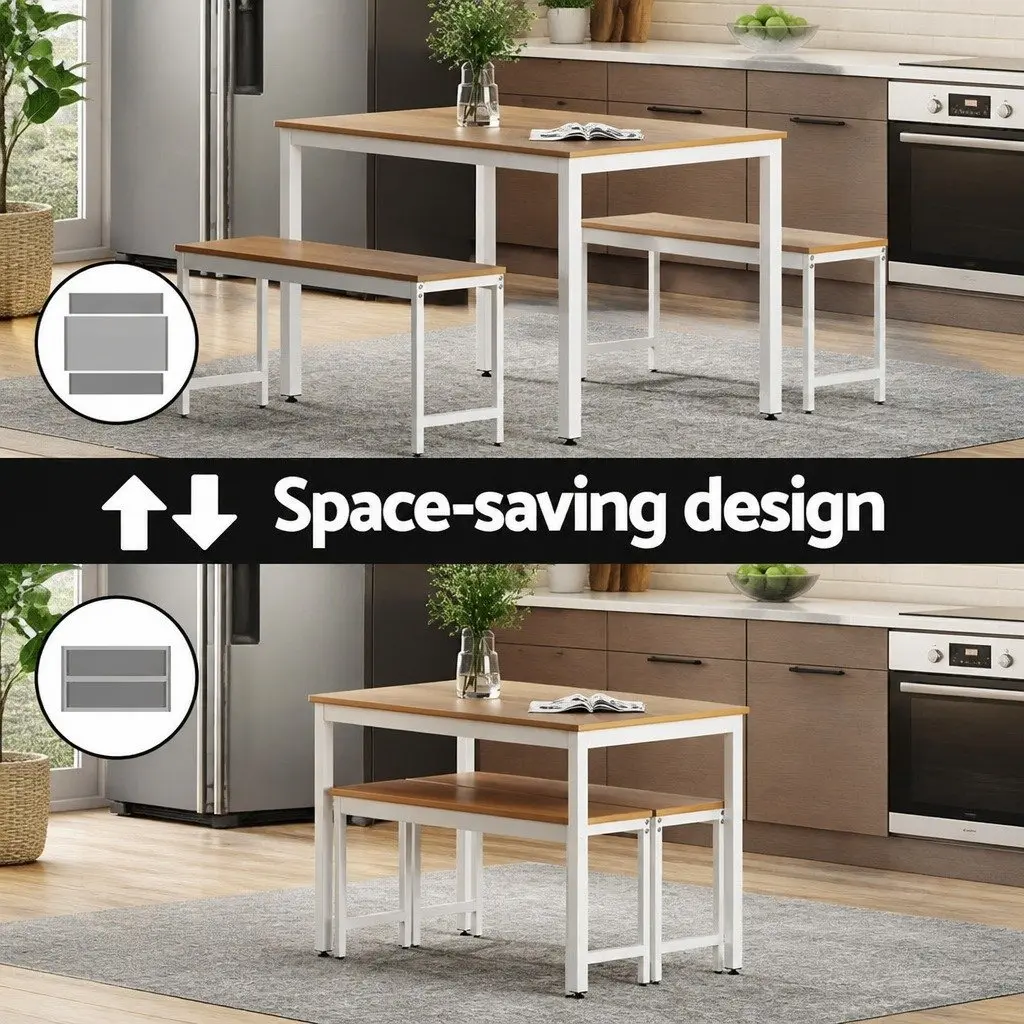 Dining Table and Chairs Set Natural and White 3 Piece Rectangle Metal Legs Sturdy Construction