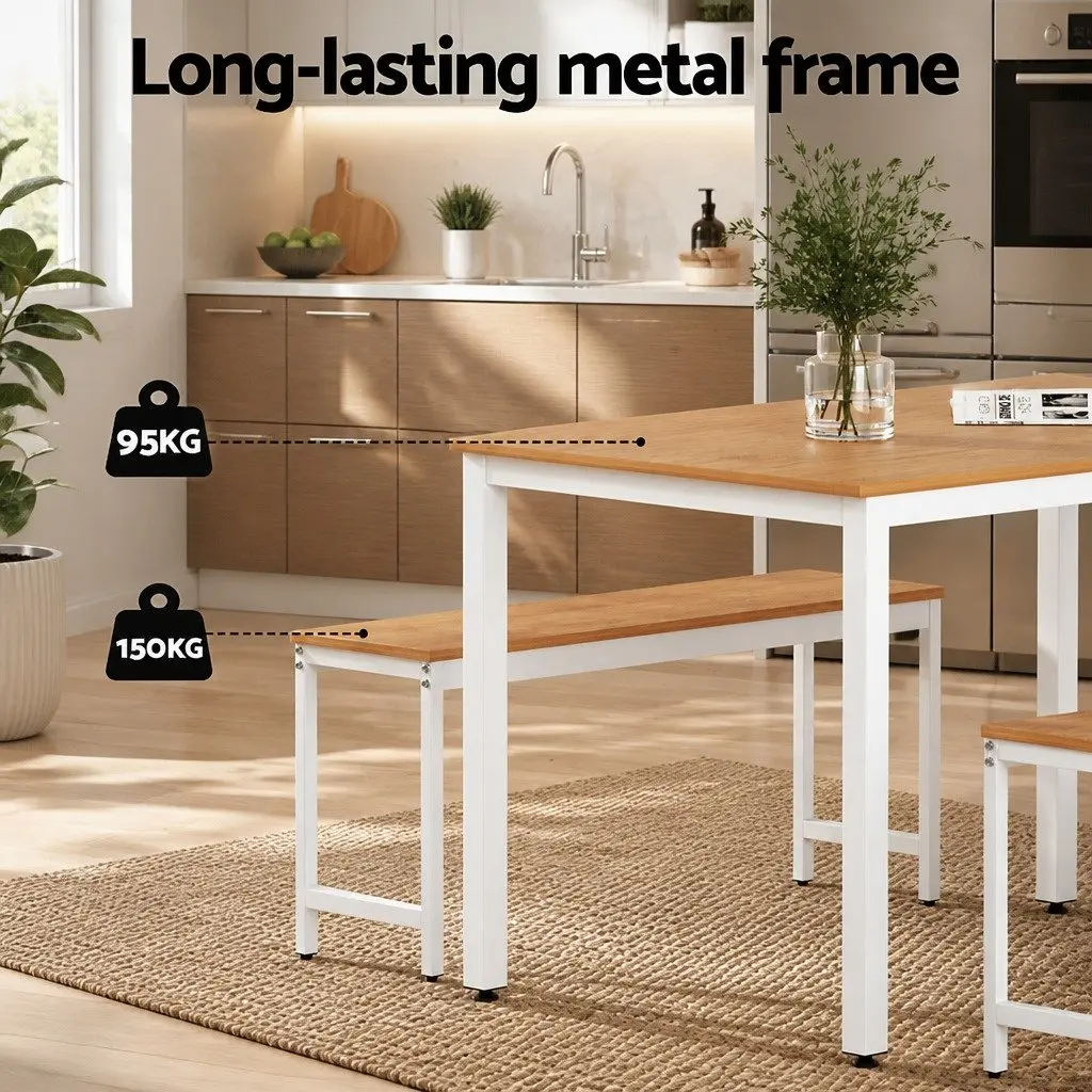 Dining Table and Chairs Set Natural and White 3 Piece Rectangle Metal Legs Sturdy Construction