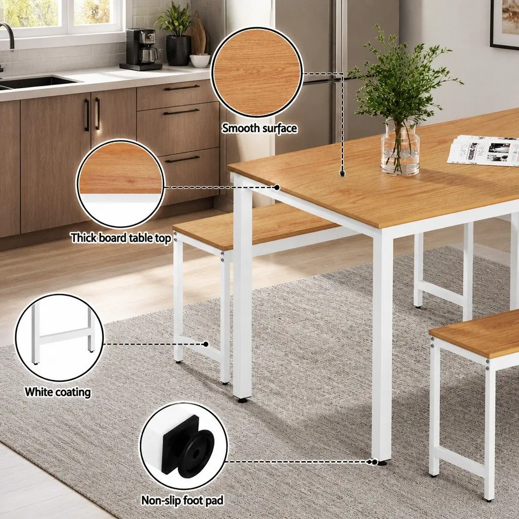 Dining Table and Chairs Set Natural and White 3 Piece Rectangle Metal Legs Sturdy Construction