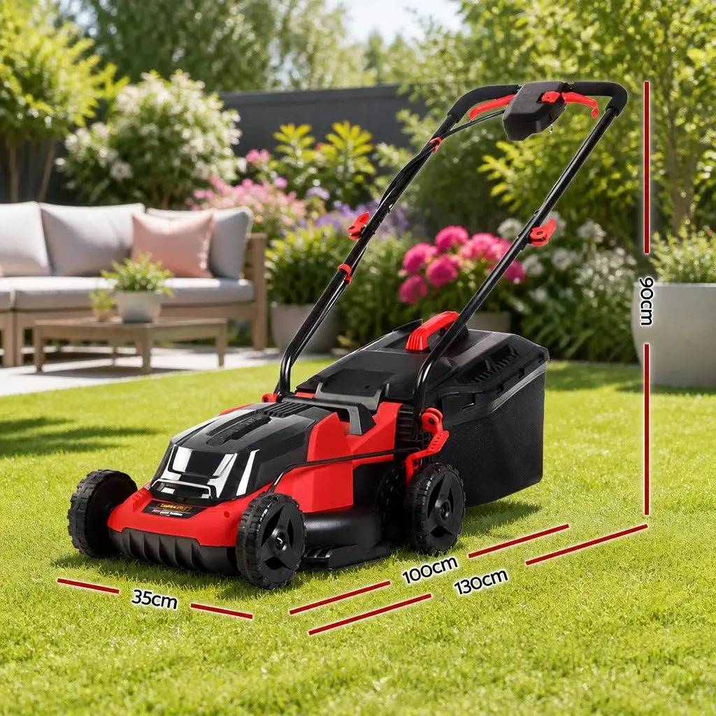 Cordless Lawn Mower Black Red 34cm Cutting Width Lightweight 40V Dual Battery System