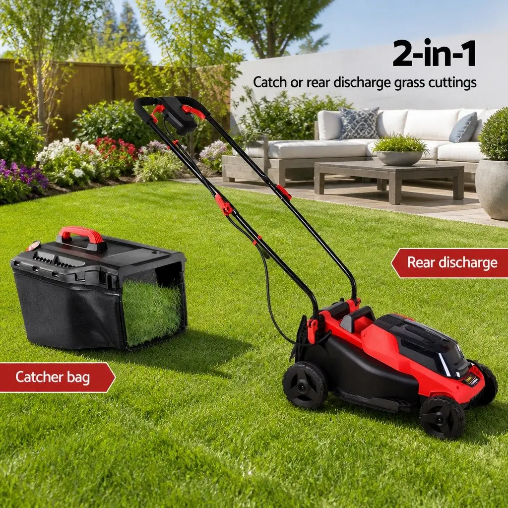 Cordless Lawn Mower Black Red 34cm Cutting Width Lightweight 40V Dual Battery System