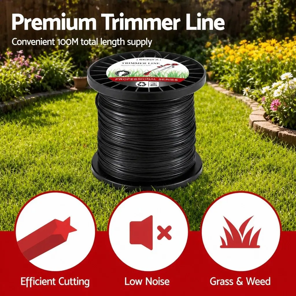 Trimmer Line Black 2.4mm 100M Star Nylon Cord