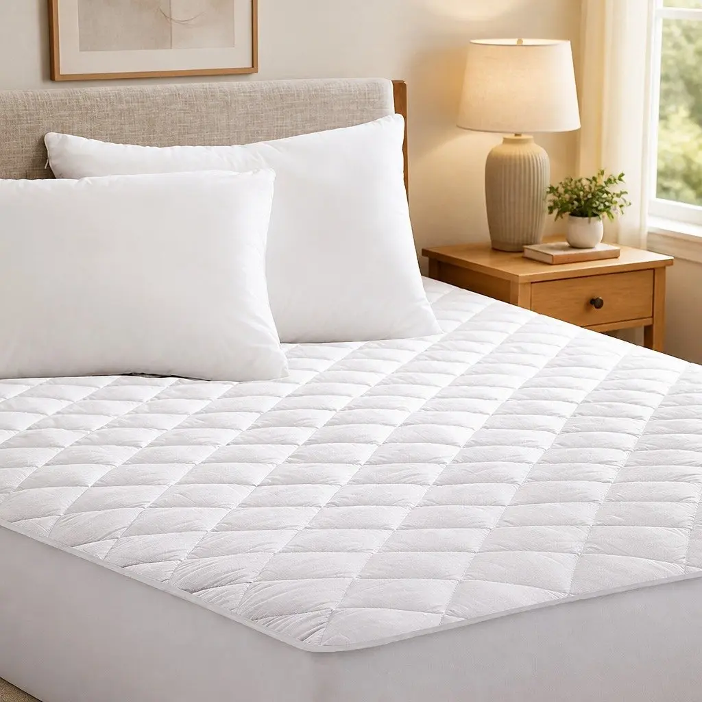 King Mattress Protector White 203cm x 183cm Waterproof Microfiber Fitted Quilted Dust Mite Allergen
