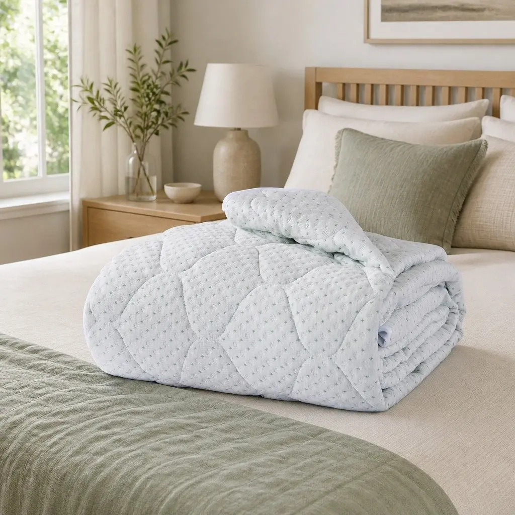 Single Mattress Protector White Fitted Quilted Bamboo Fibre Waterproof