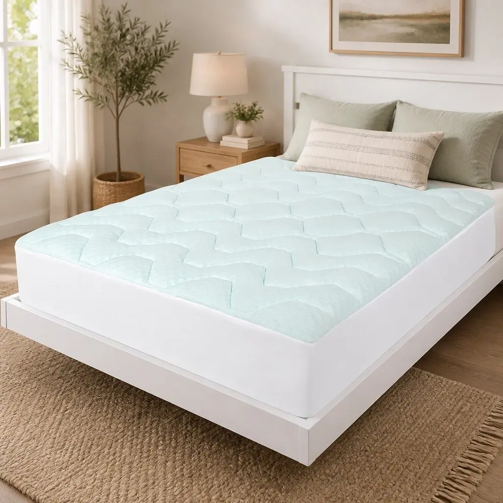 Double Mattress Topper White and Blue 3cm Memory Foam Pillowtop Cooling Bamboo Cover
