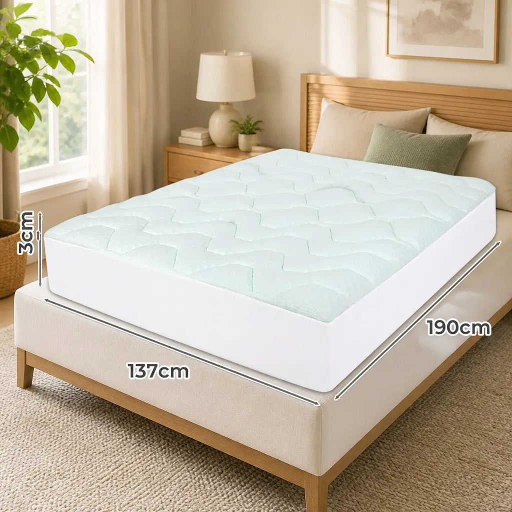Double Mattress Topper White and Blue 3cm Memory Foam Pillowtop Cooling Bamboo Cover