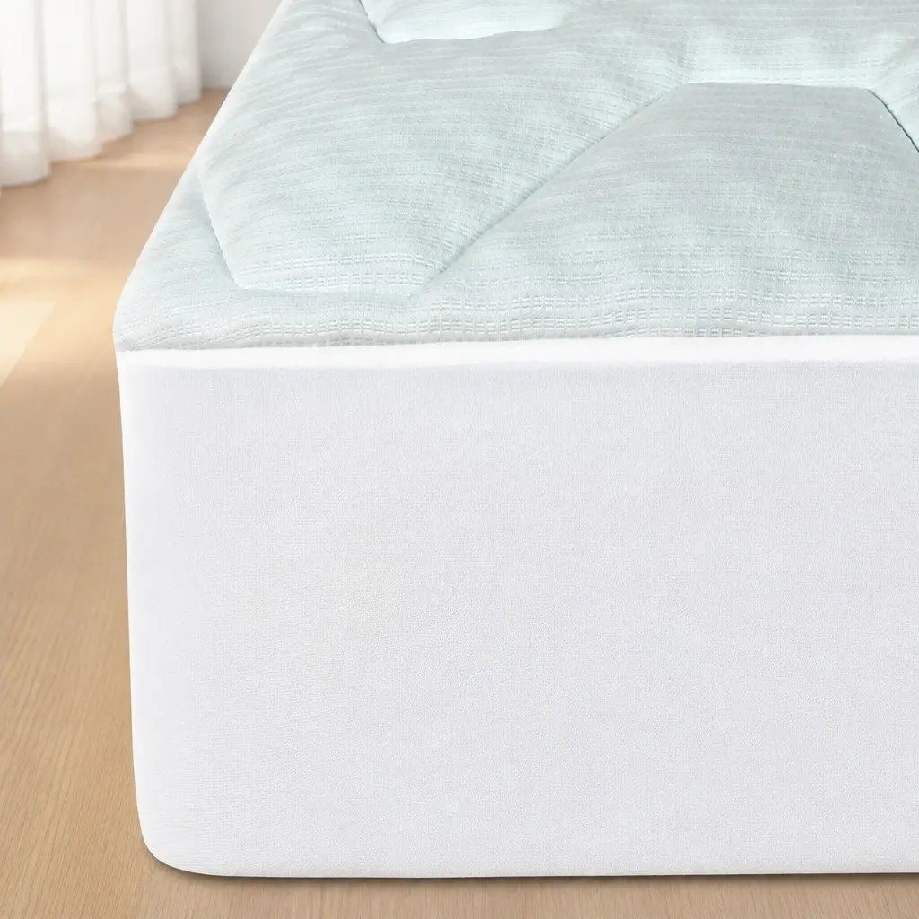 Double Mattress Topper White and Blue 3cm Memory Foam Pillowtop Cooling Bamboo Cover