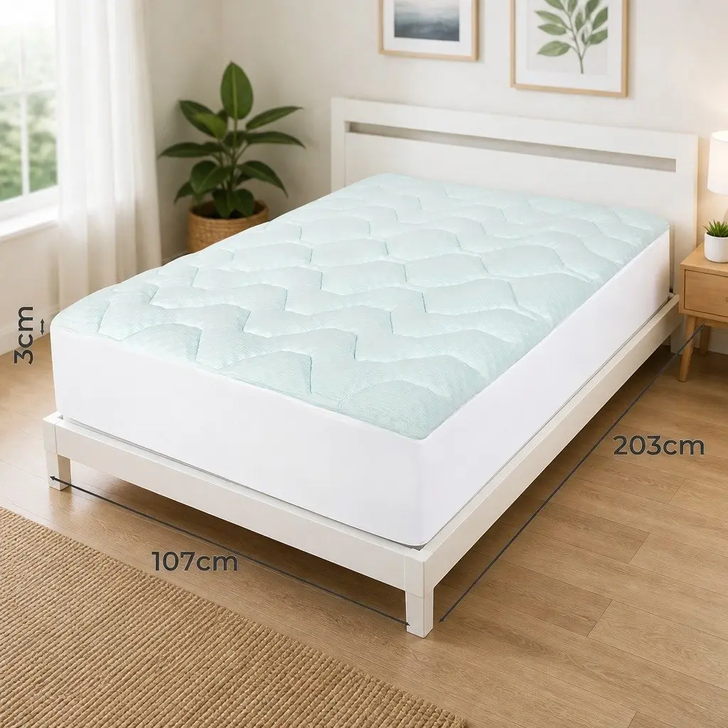King Single Mattress Topper White and Blue 3cm Memory Foam Bamboo Cover Deep Pocket