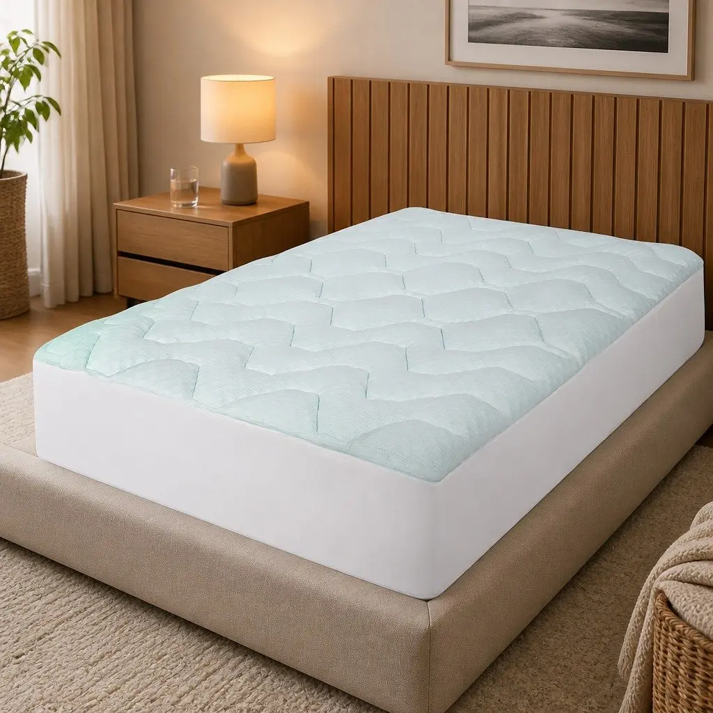 King Single Mattress Topper White and Blue 3cm Memory Foam Bamboo Cover Deep Pocket