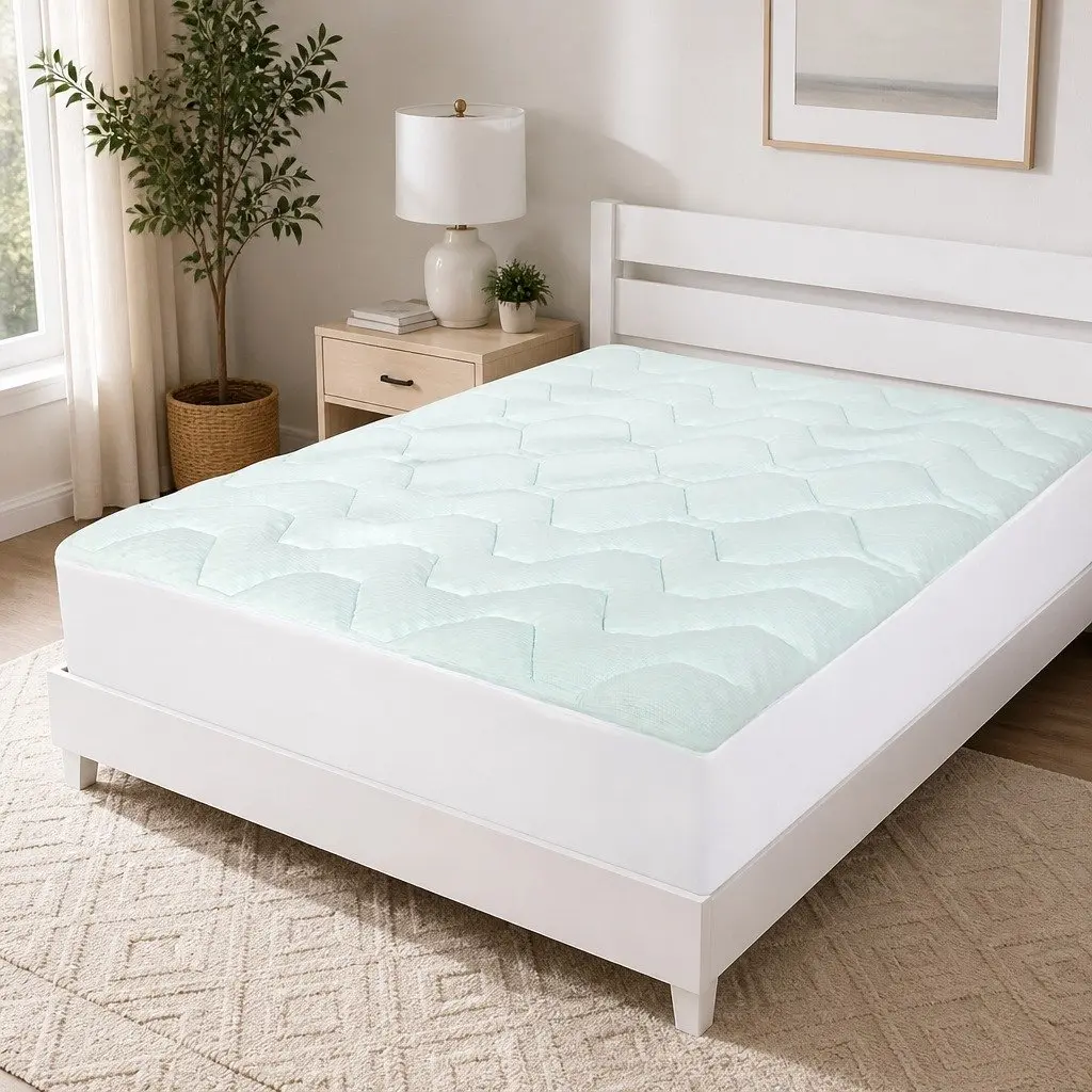 King Mattress Topper White and Blue 30D Memory Foam Bamboo Cover Cooling Pressure Relief