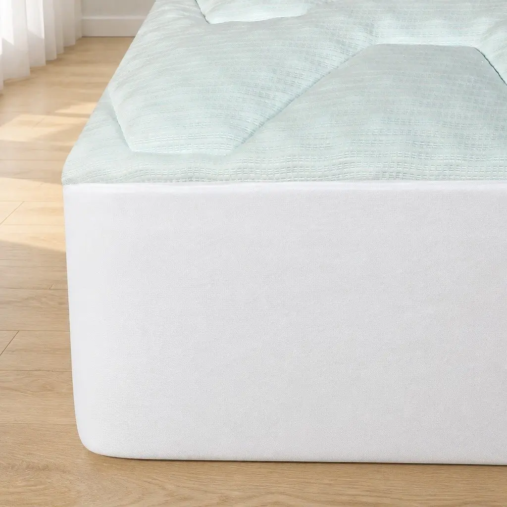 King Mattress Topper White and Blue 30D Memory Foam Bamboo Cover Cooling Pressure Relief