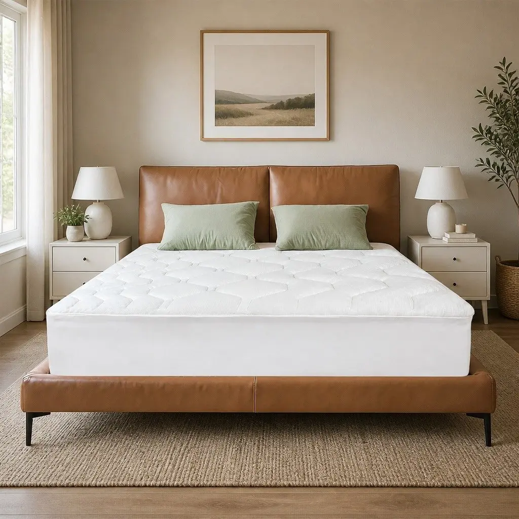 King Mattress Topper White and Blue 30D Memory Foam Bamboo Cover Cooling Pressure Relief