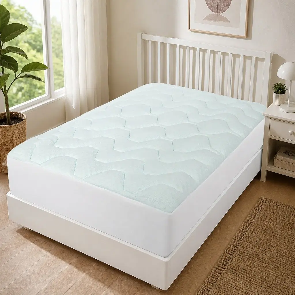 Single Mattress Topper White Blue 3cm Memory Foam Pillowtop Breathable Bamboo
