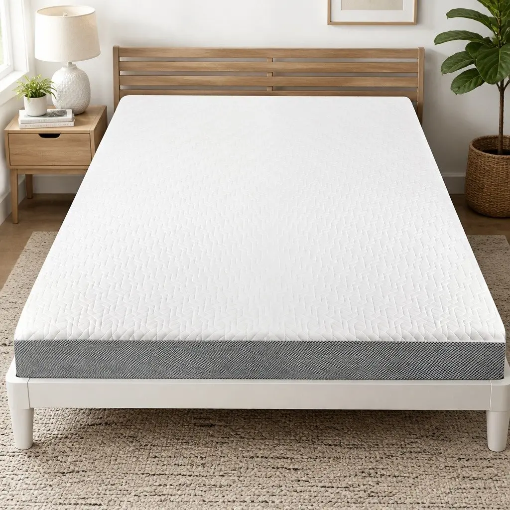 Memory Foam Mattress Topper White Grey Double Size Dual Layer Anti-Slip Removable Washable