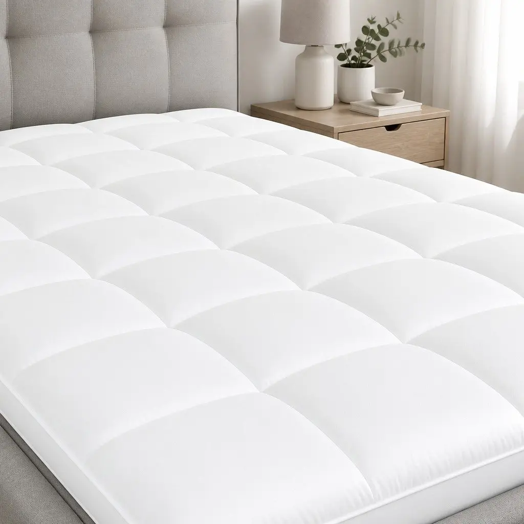 Gel Memory Foam Mattress Topper White and Blue 8cm Double Size Pressure Relief Cooling Pad