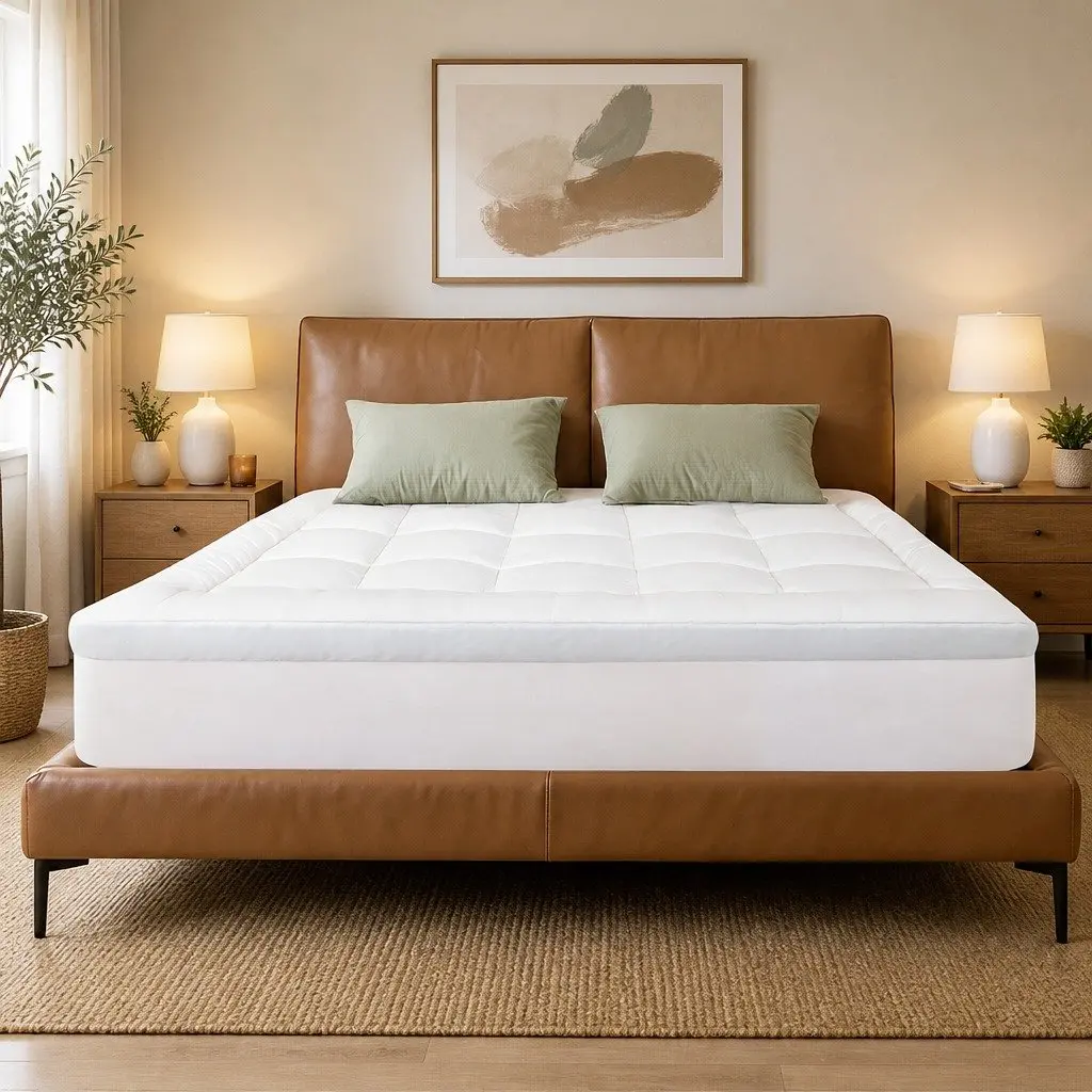 Gel Memory Foam Mattress Topper White and Blue 8cm Double Size Pressure Relief Cooling Pad