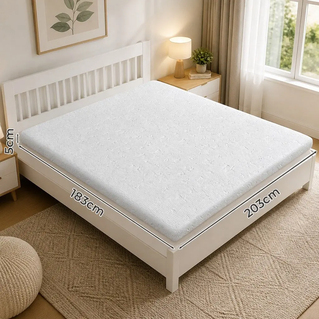 Memory Foam Mattress Topper White King 5cm Dual-Sided Cooling Gel Pressure Relief
