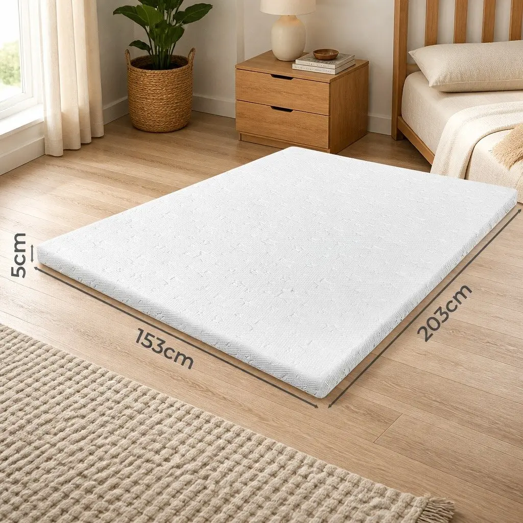 Memory Foam Mattress Topper White King Single 5cm Dual Layer Cooling Gel Bamboo
